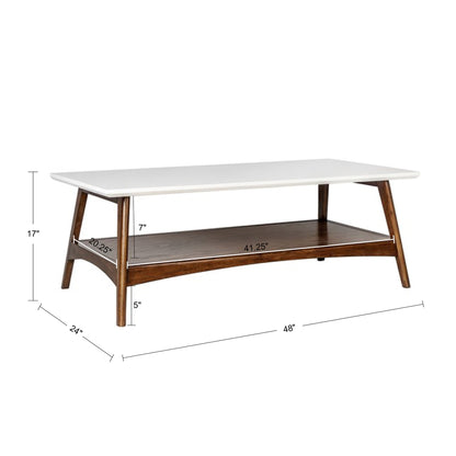 Parker Mid-century Coffee Table with Storage Shelf - Off-White/Pecan