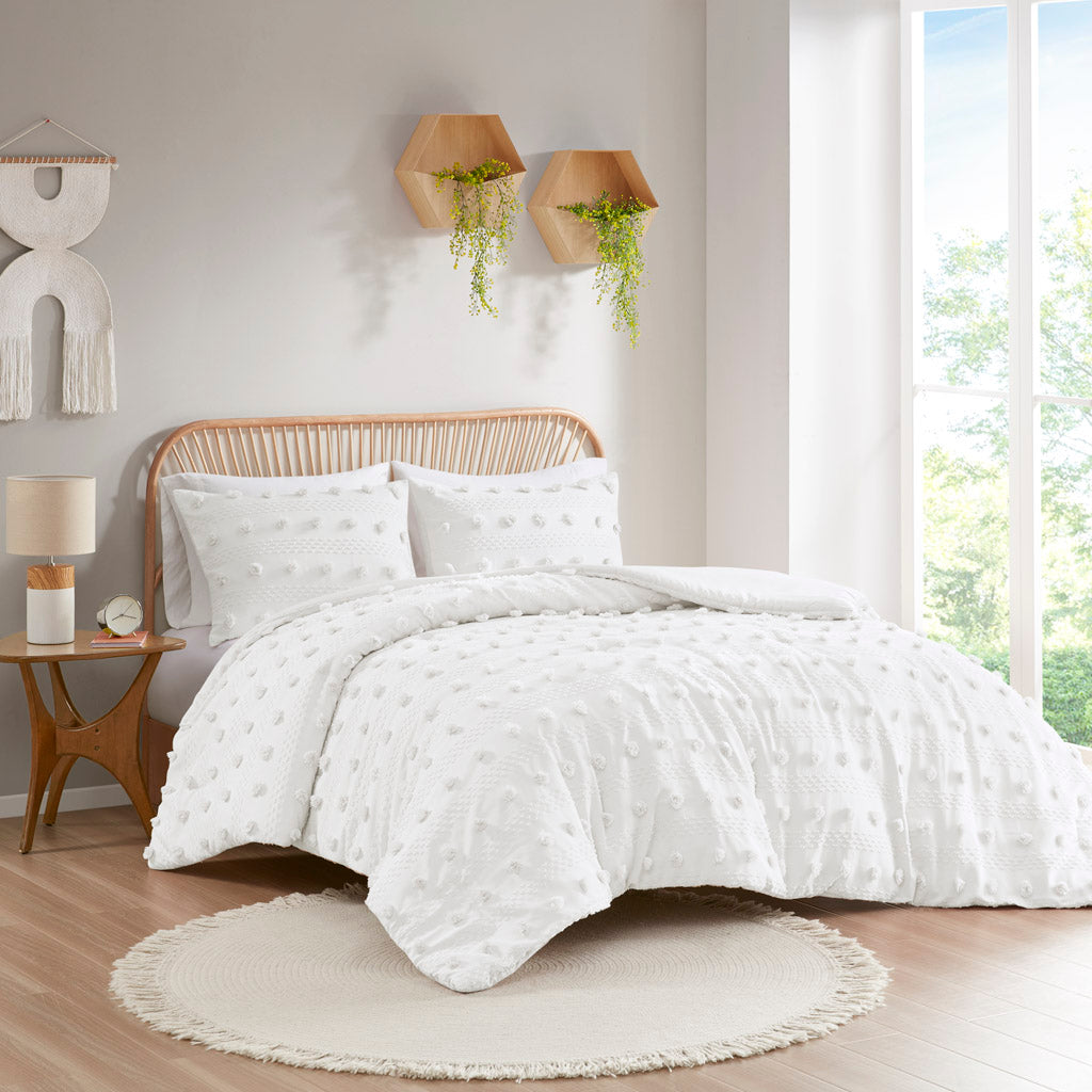 Lucy Clip Jacquard Duvet Cover Set - Ivory
