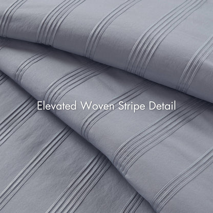 Logan Striped Reversible Pintuck Pleated Comforter Set - Blue/Grey