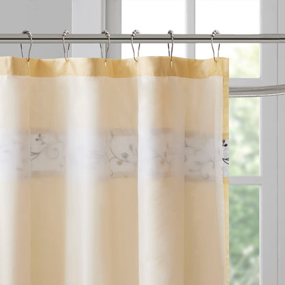 Serene Faux Silk Embroidered Floral Shower Curtain - Yellow