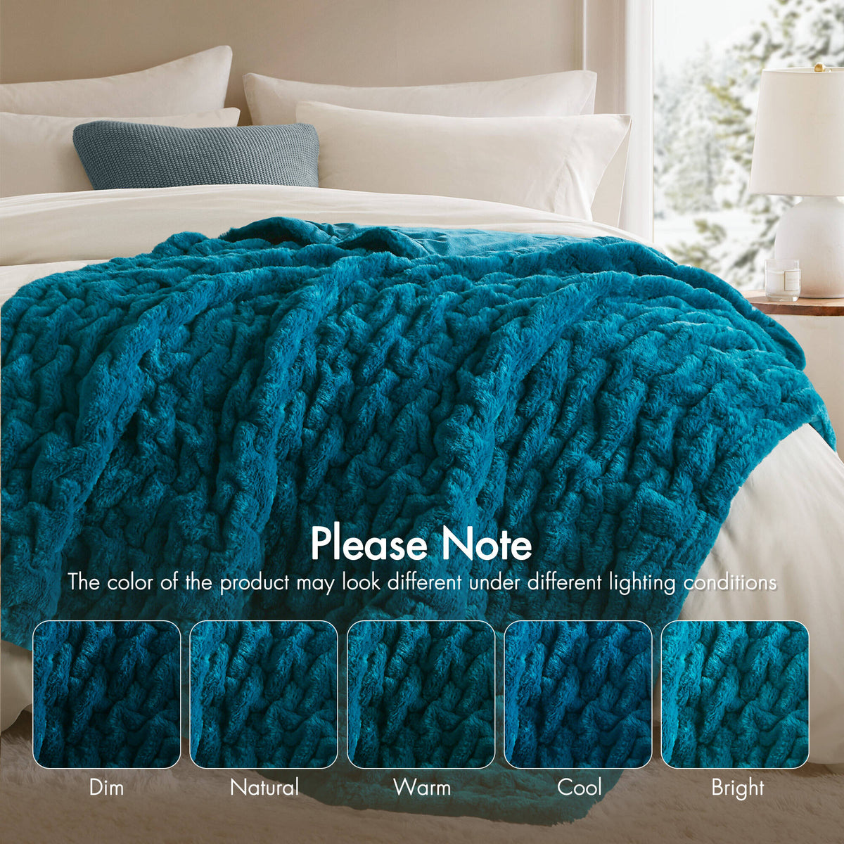 Ruched Fur Throw - Teal