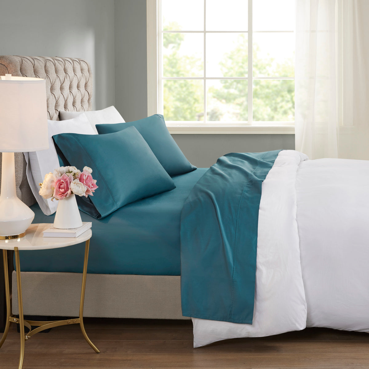 600 Thread Count Cooling Cotton Blend 4 PC Sheet Set - Teal