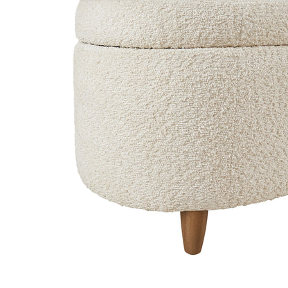 Bailey Boucle-Style Curved Storage Accent Bench - Cream
