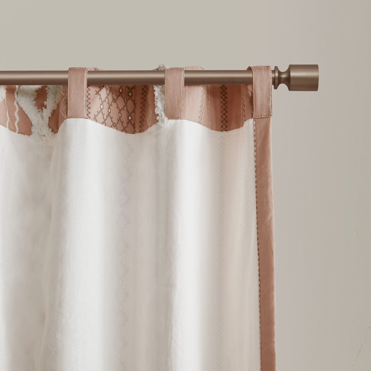 Imani Cotton Printed Curtain Panel with Chenille Stripe and Lining - Blush