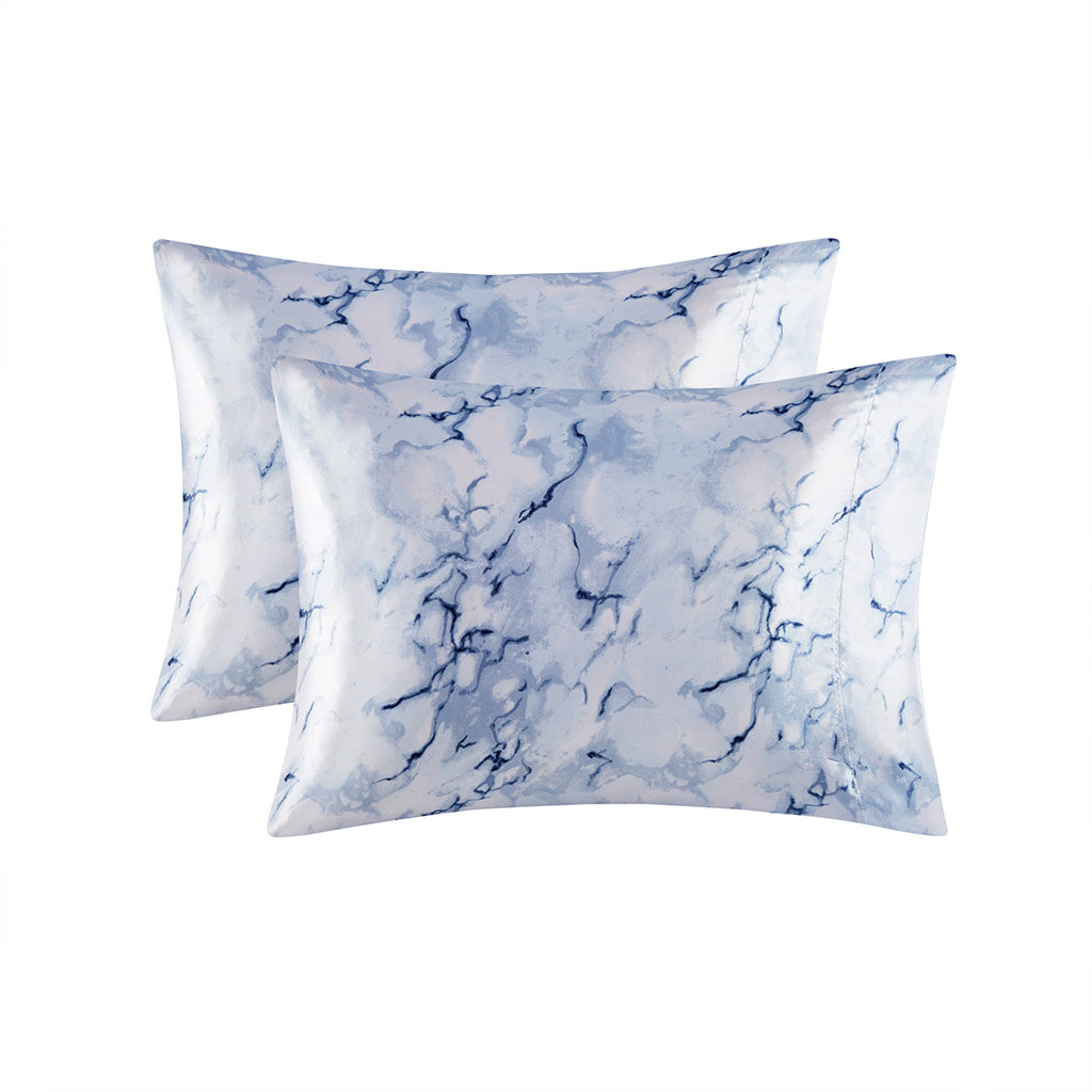 Printed Satin Sheet Set - Blue Marble