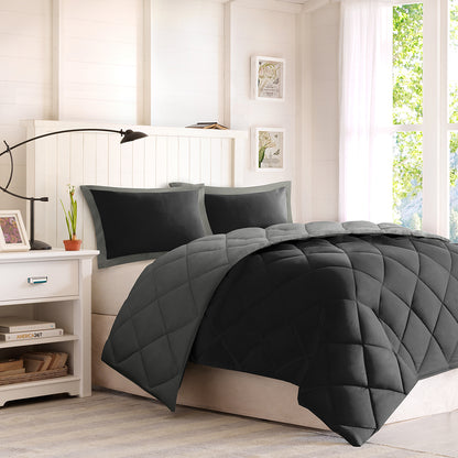 Larkspur 3M Scotchgard Reversible Down Alt Comforter Set - Black/Grey