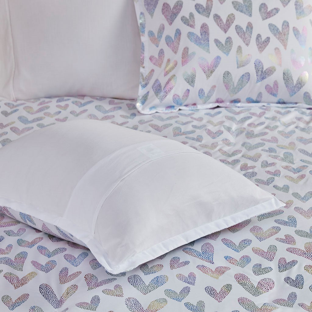 Kristie Iridescent Metallic Heart Printed Duvet Cover Set