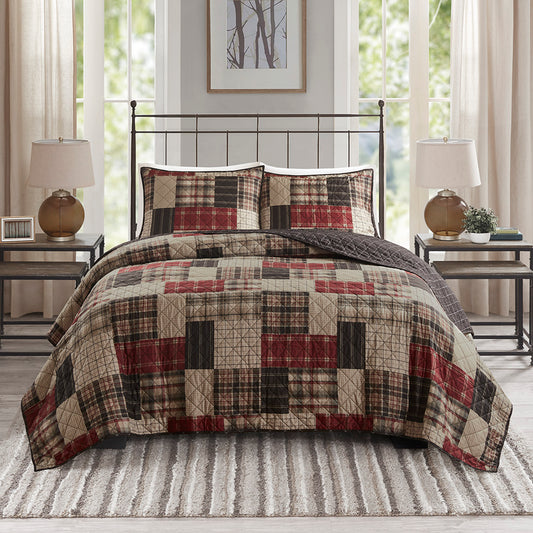 Timber 3 Piece Reversible Printed Quilt Set - Red/Black