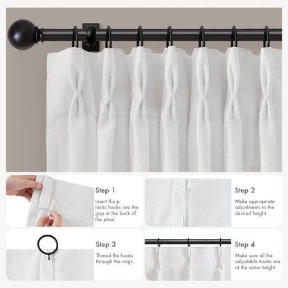 Emery 300gsm poly linen with 7 pinch pleat per pc - White