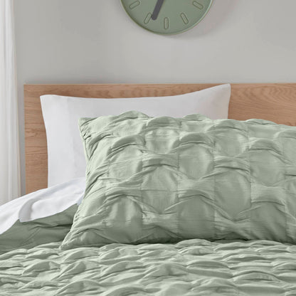 Bailey Diamond Pintuck Pleated Woven Comforter Set - Green