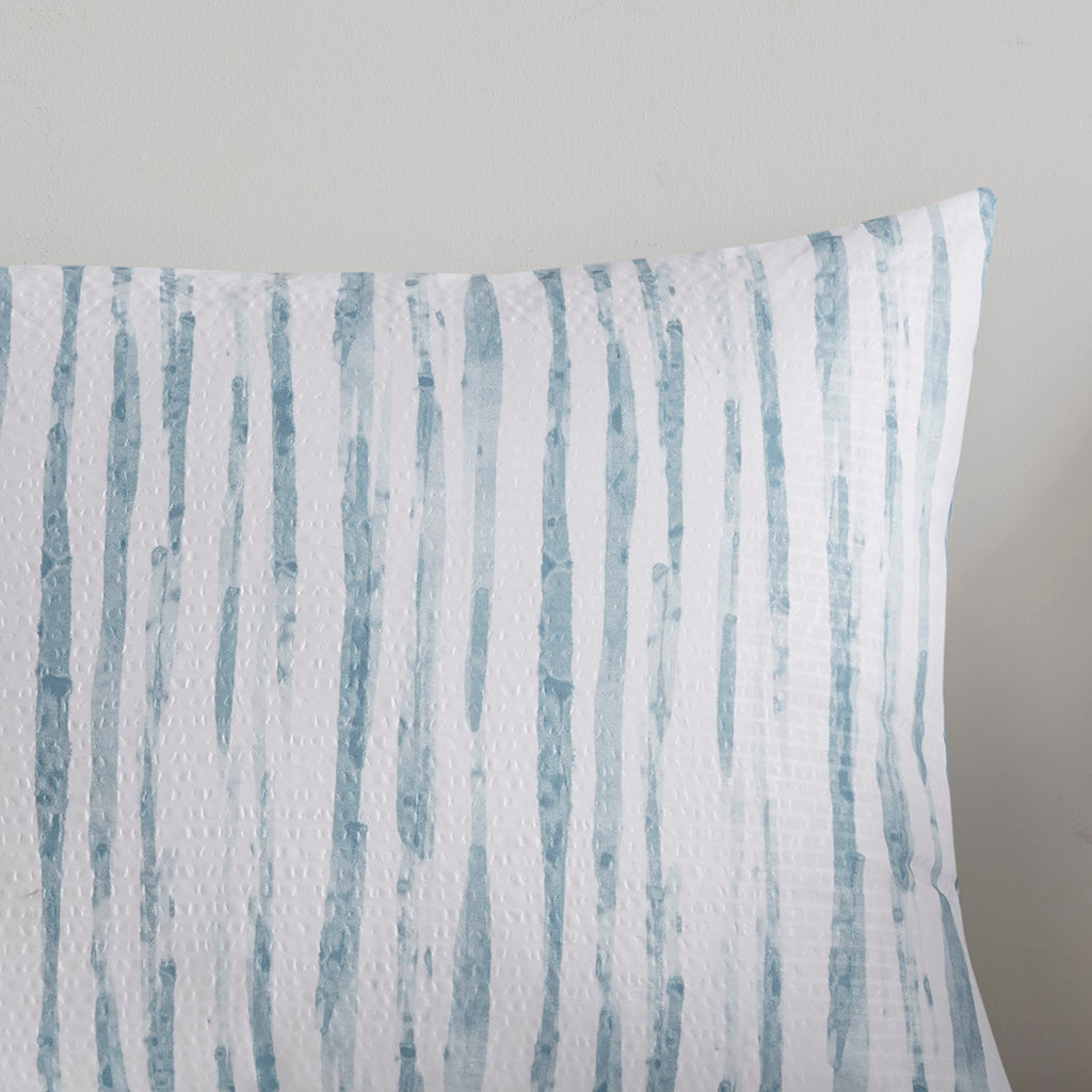 Brush Stroke 3 Piece Oversized Reversible Seersucker Duvet Cover Mini Set - Blue