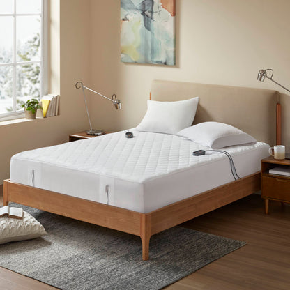 Heated Microfiber Mattress Pad with 3M Scotchgard - White