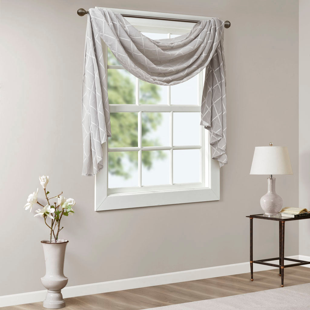 Irina Diamond Sheer Embroidered Window Scarf - Grey