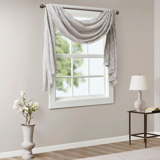 Irina Diamond Sheer Embroidered Window Scarf - Grey