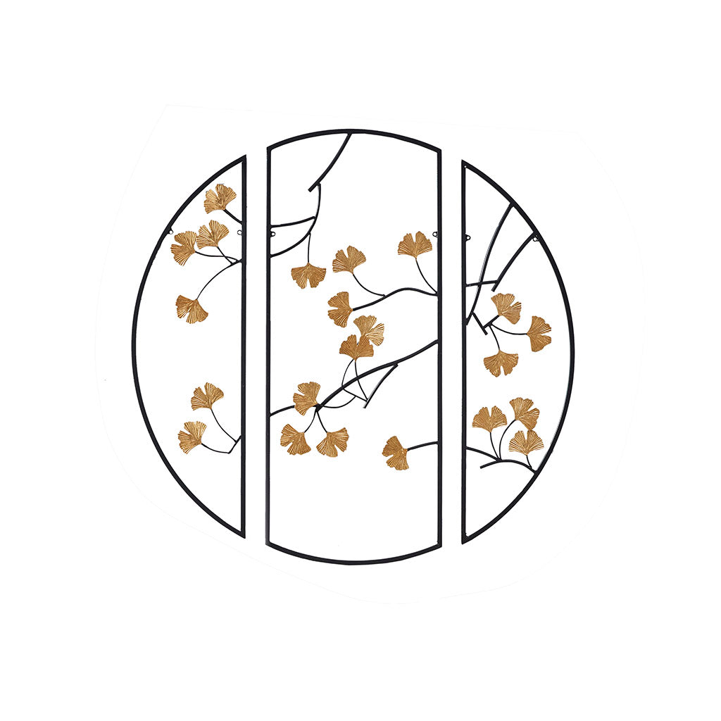 Golden Gingko Leaves 3-piece Metal Wall Decor Set - Black/Gold