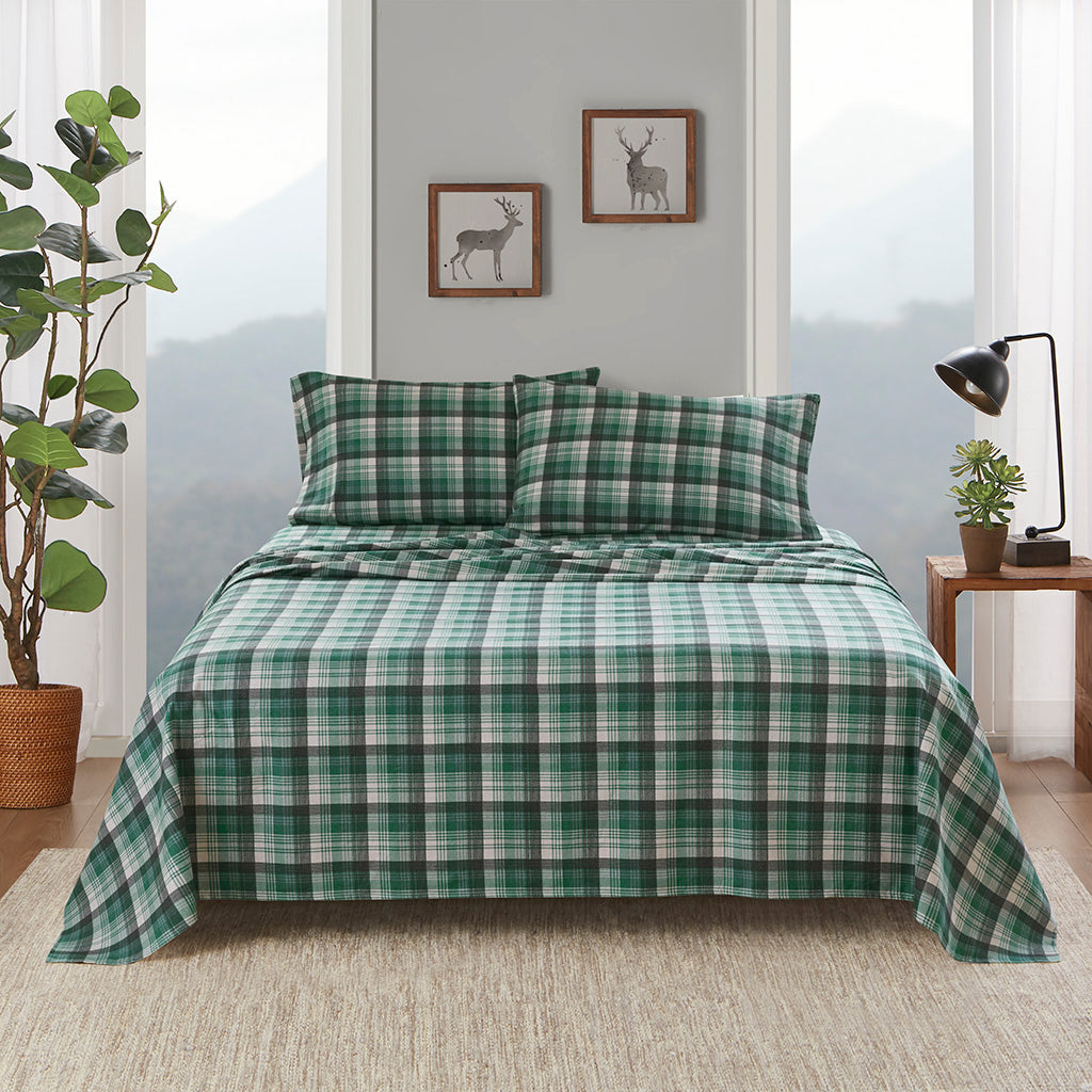 Cotton Flannel Sheet Set - Green Plaid
