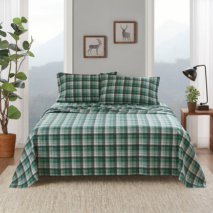 Cotton Flannel Sheet Set - Green Plaid