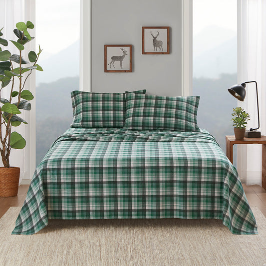 Cotton Flannel Sheet Set - Green Plaid