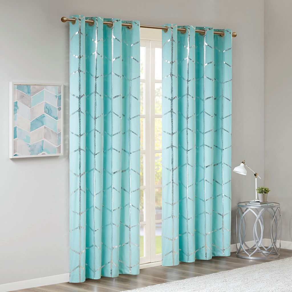 Raina Total Blackout Metallic Print Grommet Top Curtain