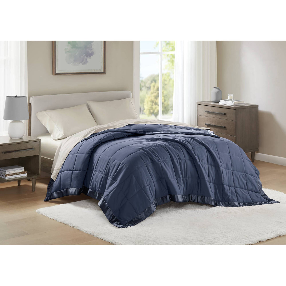 Windom Lightweight Down Alternative Blanket with Satin Trim - Navy