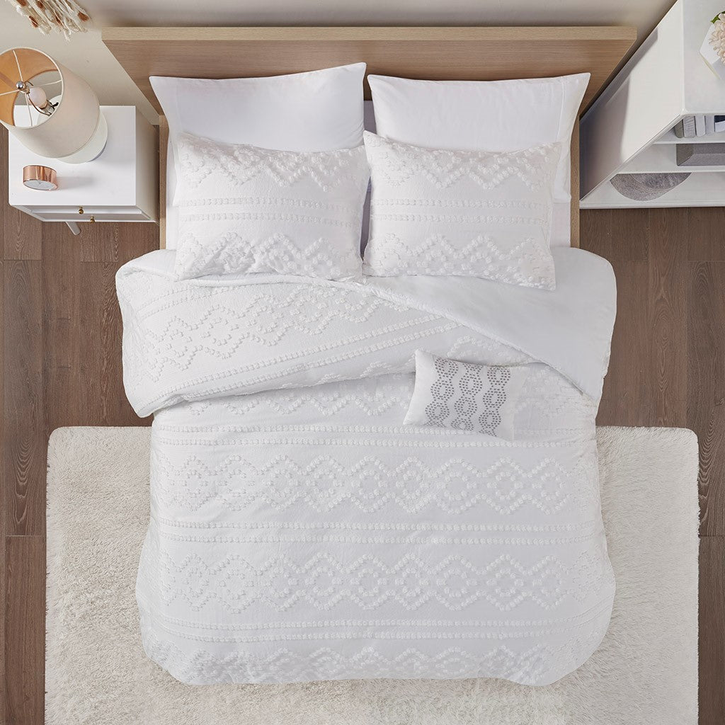 Annie Solid Clipped Jacquard Duvet Cover Set