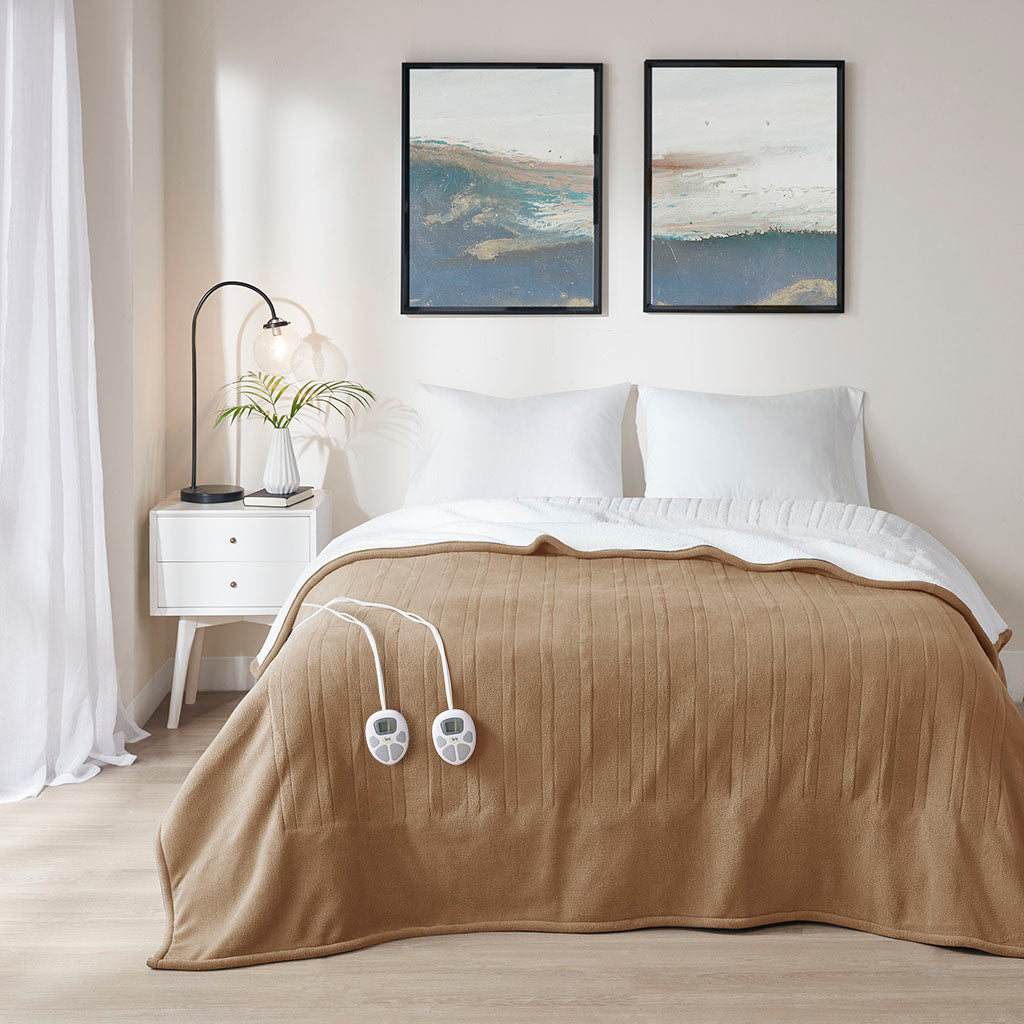 Fleece to Sherpa Heated Blanket - Brown
