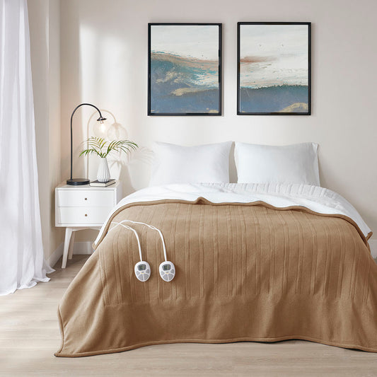 Fleece to Sherpa Heated Blanket - Brown