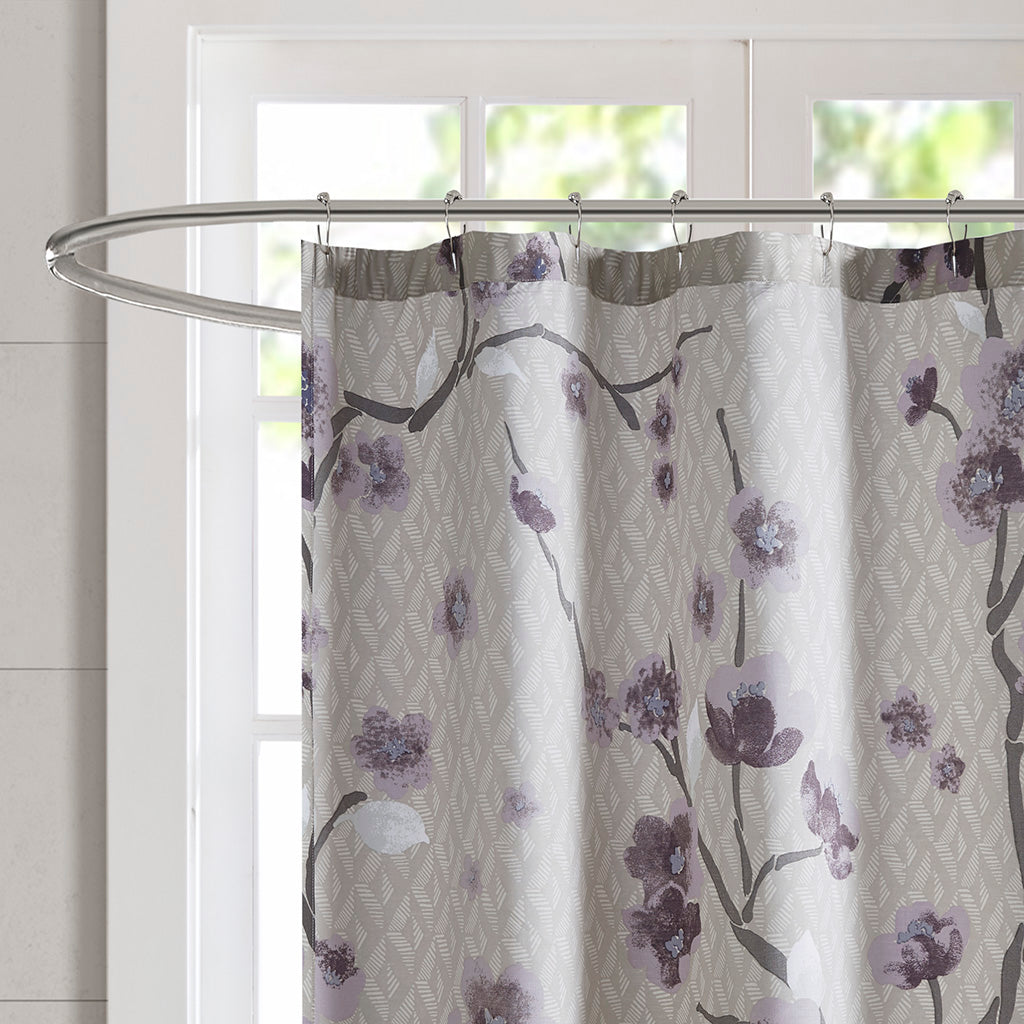 Holly Cotton Shower Curtain - Purple