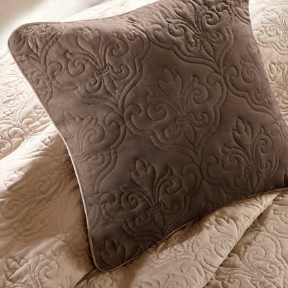 Attingham 7 Piece Quilt Set with Euro Shams and Throw Pillows - Beige