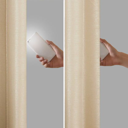 Emilia 100% Polyester Solid Faux Silk Lined Twist Tab Total Blackout Window Curtain - Champagne
