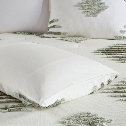 Tahli 3 Piece Cotton Blend Chenille Comforter Set - Green/Ivory
